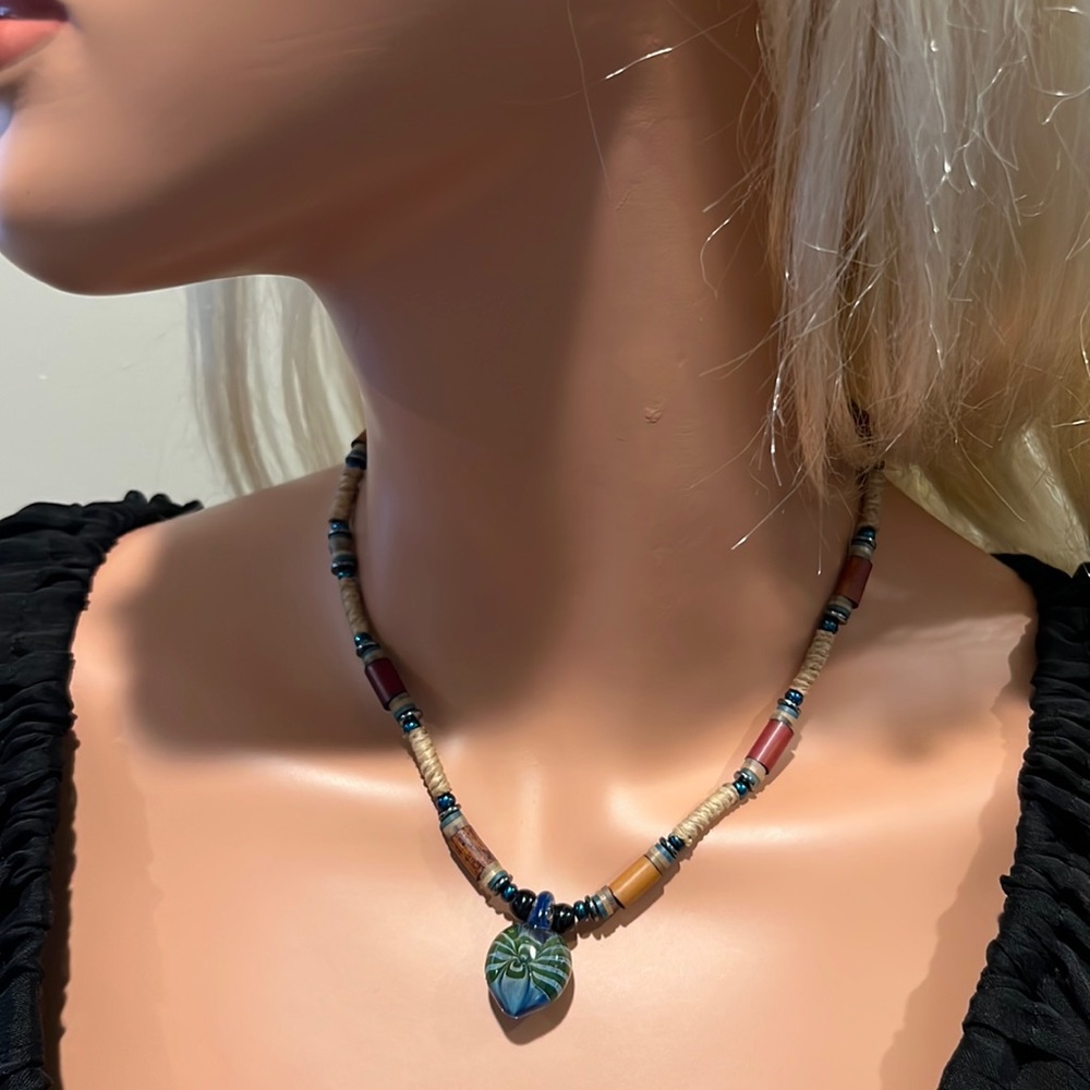 Beads, Wood, Glass, and Rope Necklace!
